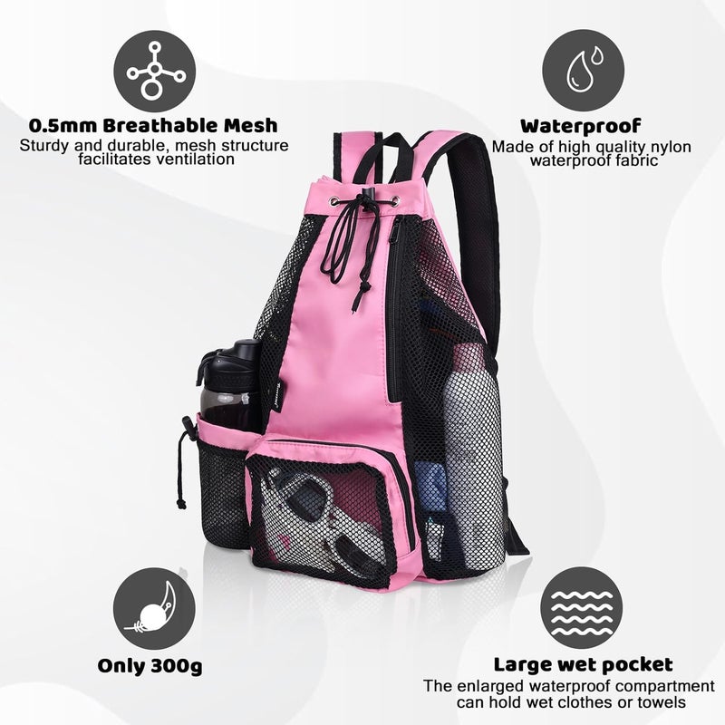 Timoxi Swim Bag Beach Backpack with Padded Shoulder Strap Mesh Backpack with Wet Pocket for Swimming, Gym - Image 4